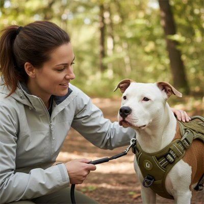 Harnais chien-femme-maitre-avec-chien-harnais