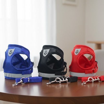 Harnais chien/3-couleurs-harnais-bleu-vert-orange