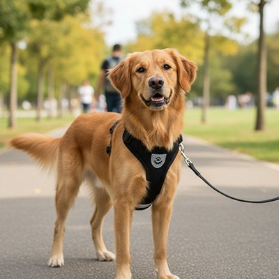 Harnais chien/golden-avec-harnais-noir